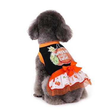 Imagem de Roupa de Dia das Bruxas para Cachorro Abóbora Roupas Femininas Menina Pequeno Médio Cachorrinho Animal de Estimação Vestido de Festa Roupas Tamanho PP P M G GG