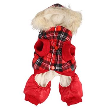 Imagem de Camisolas de FéRias para CãEs Ano Novo suéTer de Natal Roupas para Animais de Estimação, Casaco de Inverno para CãEs Engrossar PoliéSter e Lã Acolchoada Xadrez Roupas Quentes Com Capuz para CãEs (S)