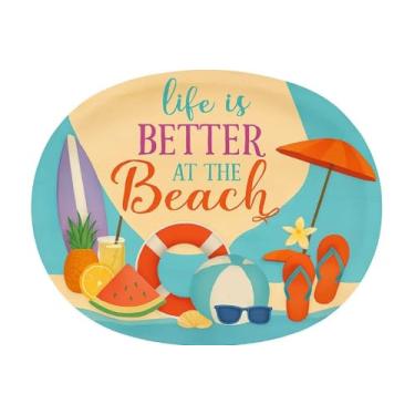 Imagem de Pratos de papel ovais coloridos Beach Vibes, 30 cm x 25 cm, pacote com 10