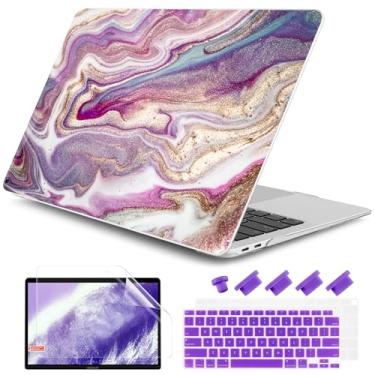 Imagem de DONGKE Capa para MacBook Air de 13 polegadas 2021-2018, compatível com A2337 M1 A2179 A1932 Suporte Retina Display e Touch ID, capa de plástico rígido com película de teclado - Arte marmorizada