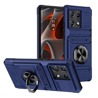 Imagem de SORAKA Capa para Motorola Edge 50 Pro 5G com suporte de anel para cartão de metal compatível com suporte magnético para celular para carro capa de proteção contra choque e queda azul