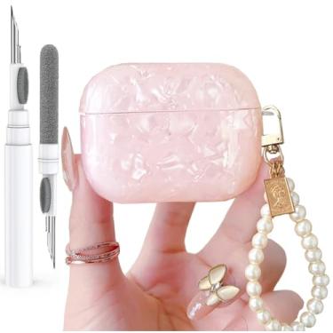 Imagem de Olytop Capa para Airpods Pro 3 com glitter fofo 2025 com caneta limpa, padrão de concha Apple Airpod iPod Pro 3ª geração capa protetora para meninas mulheres com chaveiro pérola de luxo, rosa