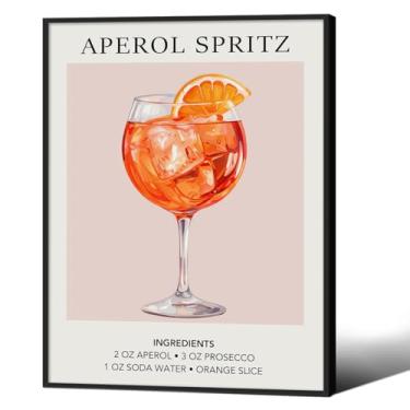 Imagem de Pôster moderno laranja Aperol Spritz Wall Art Retro Cocktail Elegante Minimalista 30,5 x 40,6 cm Impressão Estética Preppy Emoldurado para Sala de Estar Dormitório Bar Carrinho Decoração de Parede