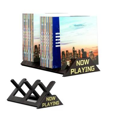 Imagem de Suporte de disco de vinil Now Play, rack de armazenamento de vinil 80-100 LP, prateleira de exibição de vinil de madeira com 3 compartimentos, armazenamento de álbum retrô para álbuns, revistas