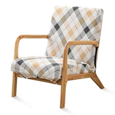 Imagem de SONNACH Capa de cadeira moderna de meados do século, capas de cadeira com detalhes elásticos com braços, capas de poltrona de leitura impressas laváveis para sala de estar (grade amarela)