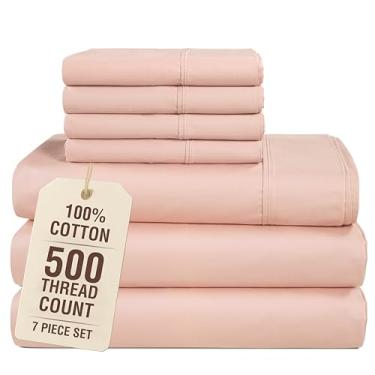 Imagem de Casa Platino Conjunto de lençóis King divididos 100% algodão - 500 TC, 7 peças - Conjunto de lençóis de cama king king size macio e confortável para camas ajustáveis, totalmente elástico sem bolsos