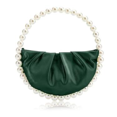 Imagem de CARIEDO Bolsa plissada de rosto macio pérola avançada para noite, festa, formatura, noiva, bolsa clutch para telefone, Jm3891-verde profundo