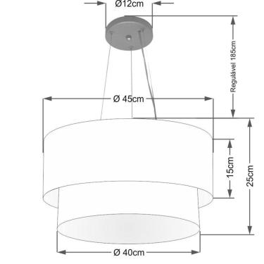Imagem de Lustre Pendente Duplo Cilíndrico Vivare Md-4369 Cúpula Em Tecido 45x40cm - Bivolt Preto-branco 127/220v