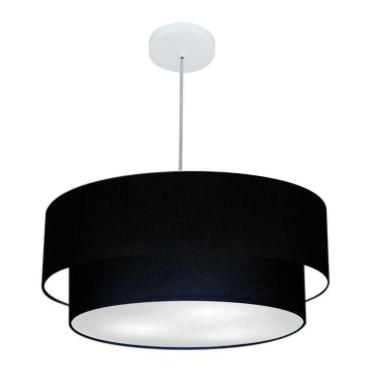 Imagem de Lustre Pendente Duplo Cilíndrico Vivare Md-4352 Cúpula Em Tecido 55x50cm - Bivolt Preto 127/220v