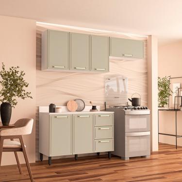 Imagem de Cozinha Modulada 3 Peças com Tampo Amara Politorno Móveis - Branco/Verde