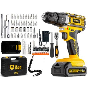 Imagem de Furadeira De Impacto 3/8 10mm + Kit Jogo Ferramentas 46 Peças Amarelo 