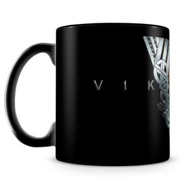 Imagem de Caneca Vikings Ragnar - Cerâmica Preta de 325ml para Café e Chá - Amo 