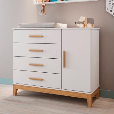 Imagem de Comoda Fraldário para Quarto de Bebê Mdf Hellen Branco/Bétula