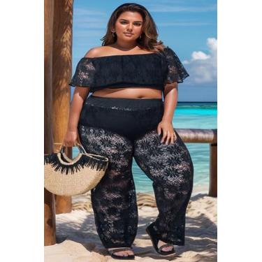 Imagem de Calça pantalona praia plus size de arrastão TAM 46 AO 60 - Bela Mulher