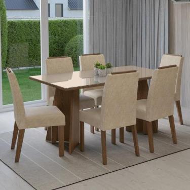 Imagem de Conjunto Sala De Jantar Tampo De Vidro 6 Cadeiras Rustic/crema/imperia