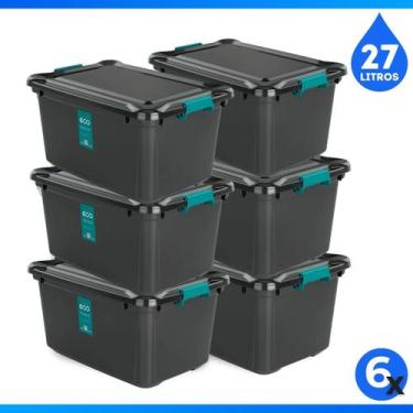Imagem de kit 6 Caixa de Armazenamento com Trava- 27L Preta ,Organizador Multius