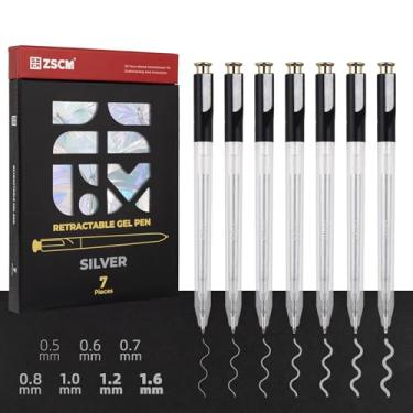 Imagem de ZSCM Canetas de gel prateadas retráteis, 7 cores de grande capacidade, canetas de tinta de gel prateadas de 1 mm, canetas coloridas de escrita lisa de 1 mm para livros de colorir para adultos