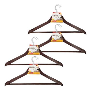 Imagem de Kit 12X Cabides Madeira Marrom Gancho De Roupas Com Cavas