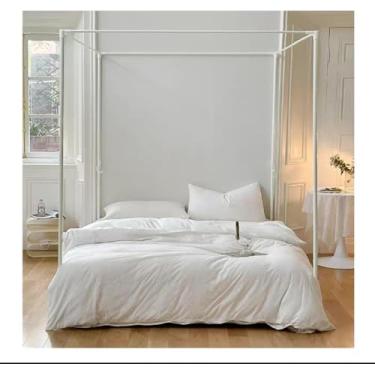 Imagem de Quadros De Cama De Dossel Post Full Queen Size 4 Poster Bed Canopy Frame Para Mosquiteiro Suporte De Cozimento Pintado De Branco