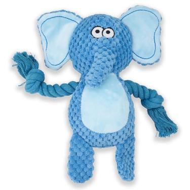 Imagem de Gyapet Brinquedo para cães corda de mastigar de pelúcia com papel enrugado interativo macio agressivo S-M-L animais de estimação presente festivo elefante azul