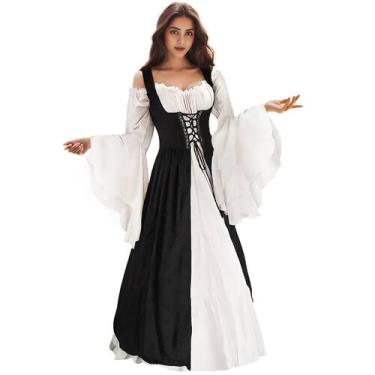 Imagem de Vestido renascentista WYZJL Medieval Ren Faire Costume preto S/M