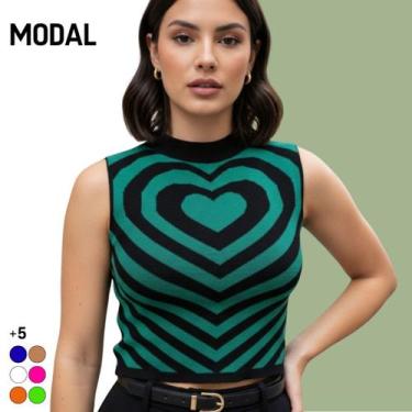 Imagem de Blusa Cropped Regata Sem Manga Feminina Modal Estampa de Coração - Vit