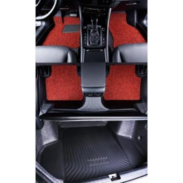 Imagem de Tapete de pé de carro à prova d'água TPE Tapete de borracha de chenille compatível com Omoda 5 2023-2025 1,5/1,6T (almofada de pé de borracha laço de arame vermelho TPO tronco)