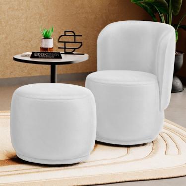 Imagem de Poltrona Decorativa com Puff Orgânico Molly Couríssimo Branco - Desk Design