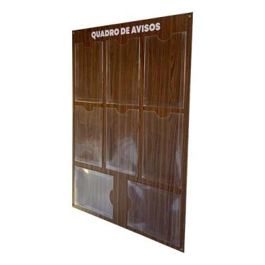 Imagem de Quadro Aviso 8 Displays A4 Em Acm Madeira Mogno Gestão Á Vista Painel 