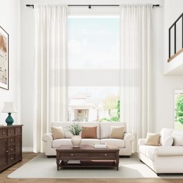 Imagem de Guken Cortinas extralongas de 168 polegadas, cortinas transparentes de linho, filtragem de luz, semitransparentes, cortinas de linho do teto ao chão, teto alto, para sala de estar, bolso para varão