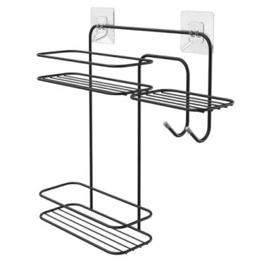 Imagem de Suporte de Parede Duplo P/Banheiro, Prateleira com Gancho, Fixação Adesiva Parede, Organizador de Lavabo P/Shampo Condicionador Sabonete (Preto)