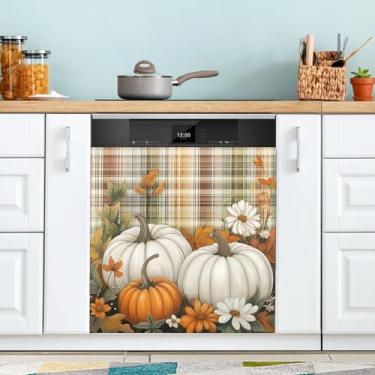 Imagem de Capa magnética para máquina de lavar louça, porta da frente, laranja, branca, abóbora, outono, outono, capas decorativas de geladeira, adesivo, máquina de lavar, painel de geladeira, decalque para