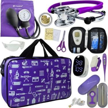 Imagem de Kit Bolsa Cores Aparelho de Pressao Esfigmomanometro Estetoscópio Medi
