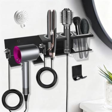 Imagem de Organizador de ferramentas de cabelo, suporte universal 3 em 1 para secador de cabelo, organizador de ferramentas quentes de metal para secador de cabelo, alisador e modelador de cachos, rack de