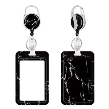 Imagem de Porta-crachá resistente com carretel retrátil, porta-cartão de identificação com clipe de crachá para enfermeira, professor, estudante, escritório, mulheres, homens, presentes, mármore preto