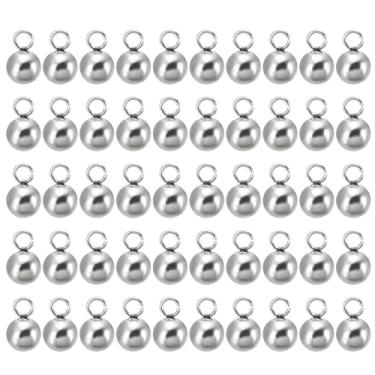 Imagem de 100 berloques de contas de aço, pingentes de bola de aço inoxidável de 5 mm, contas redondas de metal, pequeno volume para fazer joias, brincos de pulseira, tom prata