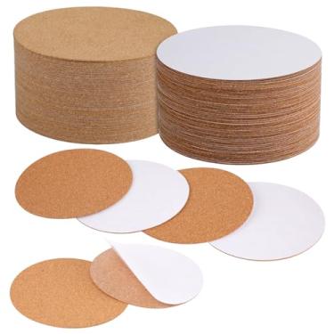 Imagem de 50 peças de porta-copos de cortiça, 10 cm / 3,93 polegadas folhas de placa de cortiça redondas autoadesivas suporte de cortiça tapete de madeira para porta-copos pequenos vasos DIY artesanato móveis