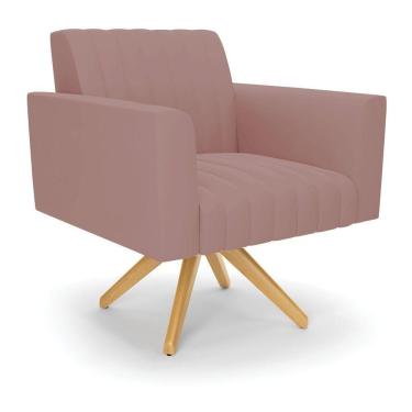 Imagem de Poltrona Giratória Viena Gomada Veludo Rosê Base De Madeira Ma30 - D'rossi