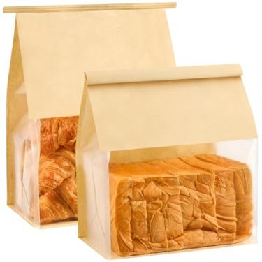 Imagem de Ocmoiy Pacote com 50 sacos de pão para pães caseiros, 22 x 10 x 28 cm, fechadura, prendedor de lata, grandes sacos de embalagem de padaria com janela para pão de fermento, bagels, pastelaria