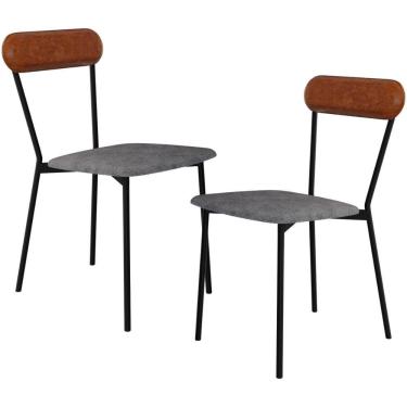 Imagem de Kit 02 Cadeiras Estofada Para Sala De Jantar Liora Preto C01 Linho Prata Courino Caramelo - Lyam Decor