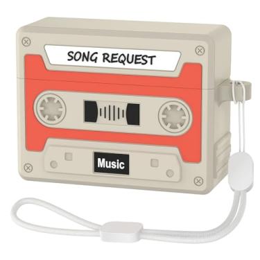 Imagem de Rertnocnf Capa retrô de designer compatível com AirPods 4 2024, capa de fita cassete de música com corda, capa de silicone macio portátil com carregamento sem fio, protetor à prova de choque para