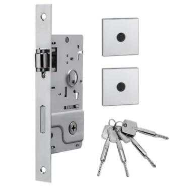 Imagem de Fechadura Rolete Pivotante Chaves Inox 40mm Travas (Inox Cromado)