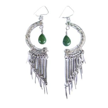 Imagem de Brinco Artesanal em Filigrana, Aço Inox com Quartzo Verde, Feito à Mão, Peça Exclusiva