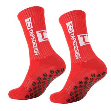 Imagem de 2 pares de meias antiderrapantes para futebol e esportes, meias atléticas antiderrapantes para homens e mulheres (tamanho 39-46, vermelho) - corrida de basquete