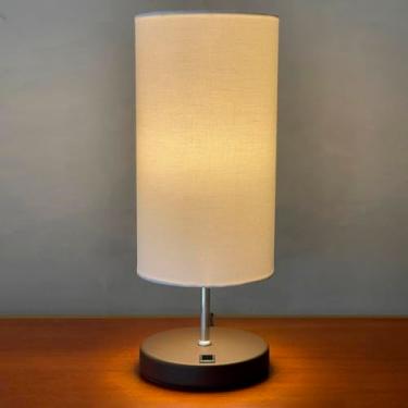 Imagem de Abajur Luminária de Mesa Clássica Redonda Marrom Com Interruptor Com Cúpula Branca ref 84 Decoração Casa, Sala, Quarto e Escritorio