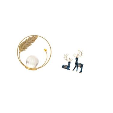 Imagem de Fenteer Escultura de Rena em Bola de Cristal, Estatueta de Metal, Ornamento de Mesa, Estátua com Suporte para Corredor, Lareira, Quarto, Sala de Estar, Escrit