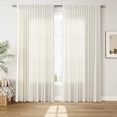 Imagem de Nanspring Cortinas de linho extra largas de 250 cm para sala de estar natural 213,4 cm de comprimento, conjunto de 2 painéis, semitransparentes, estilo boêmio, cortinas traseiras para porta de vidro