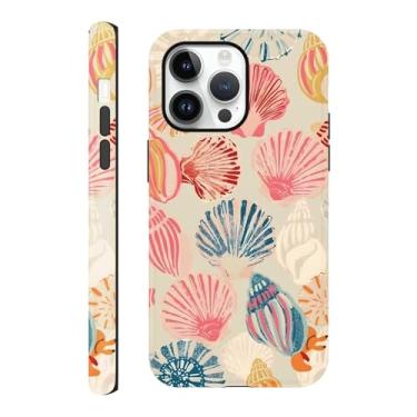 Imagem de Capa compatível com iPhone 14 Pro Max de 6,7 polegadas, capa de telefone de verão com arte de concha do mar rosa, capa rígida híbrida resistente a arranhões de 2 camadas para meninas mulheres e homens