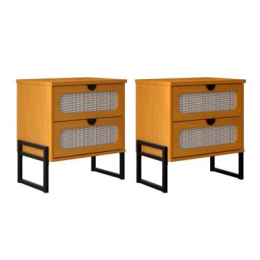 Imagem de Kit 2 Mesas de Cabeceira Luxo Titanium com Fino Acabamento 45cm - Natu