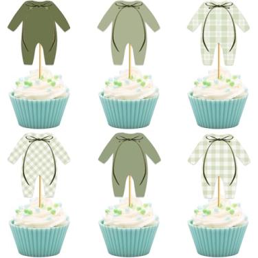 Imagem de 24 peças de body verde para cupcake - enfeite de cupcake verde guingão verde decorações de chá de bebê menina menino decoração de chá de bebê